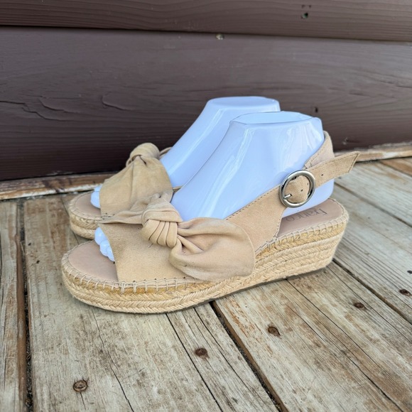 Franco Sarto Pirouette Wedge Sandals 8M Tan Suede Bow Espadrille Slingback - Picture 2 of 9